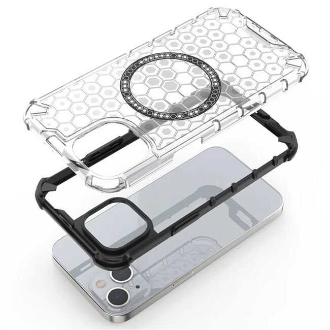 Husa pentru  iPhone 14 Cyber Shield Bumper, Compatibila MagSafe, Antishock reinforced corners si margini intarite - Clear