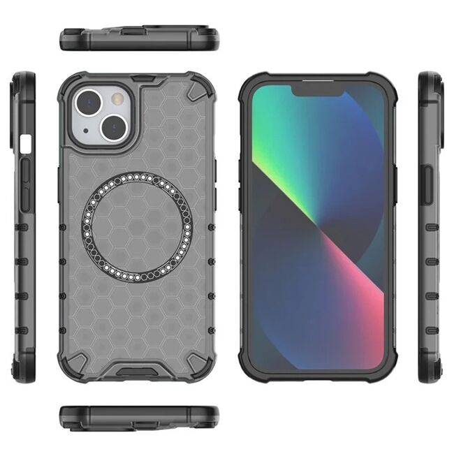 Husa pentru  iPhone 14 Cyber Shield Bumper, Compatibila MagSafe, Antishock reinforced corners si margini intarite - Negru