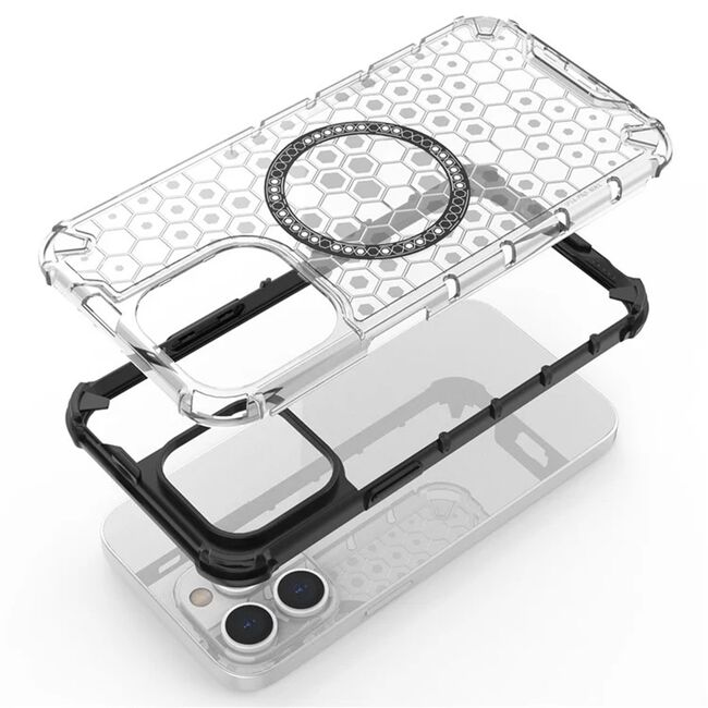 Husa pentru  iPhone 14 Pro  Cyber Shield Bumper, Compatibila MagSafe, Antishock reinforced corners si margini intarite - Clear