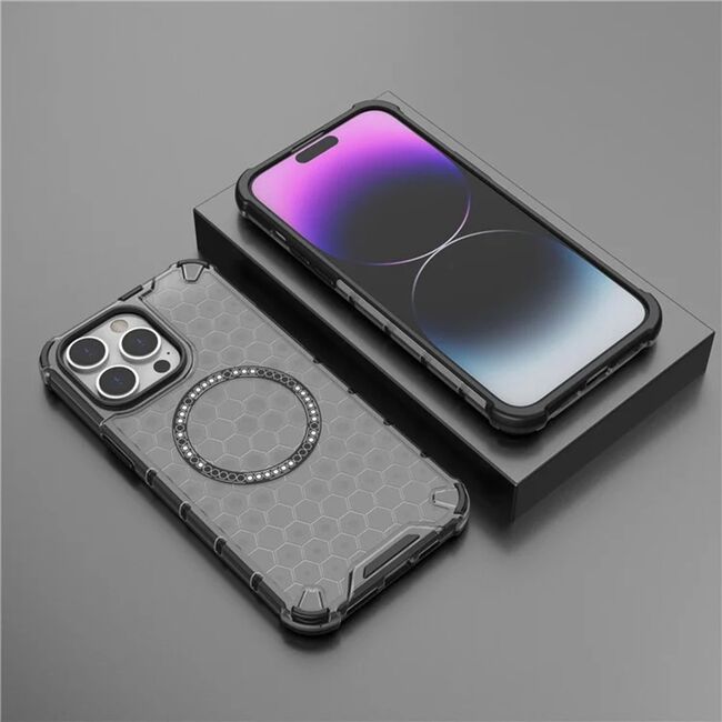 Husa pentru  iPhone 14 Pro  Cyber Shield Bumper, Compatibila MagSafe, Antishock reinforced corners si margini intarite - Clear