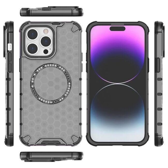 Husa pentru  iPhone 14 Pro  Cyber Shield Bumper, Compatibila MagSafe, Antishock reinforced corners si margini intarite - Clear