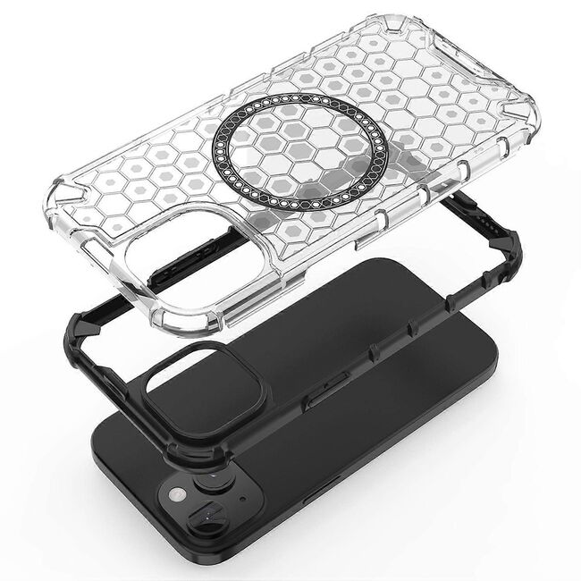 Husa pentru  iPhone 15 Cyber Shield Bumper, Compatibila MagSafe, Antishock reinforced corners si margini intarite - Clear