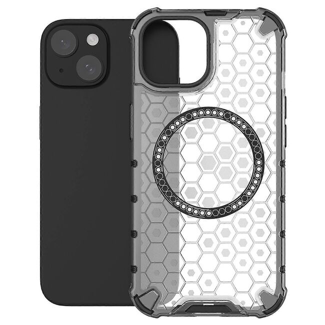 Husa pentru  iPhone 15 Cyber Shield Bumper, Compatibila MagSafe, Antishock reinforced corners si margini intarite - Clear