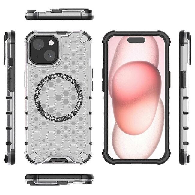 Husa pentru  iPhone 15 Cyber Shield Bumper, Compatibila MagSafe, Antishock reinforced corners si margini intarite - Clear