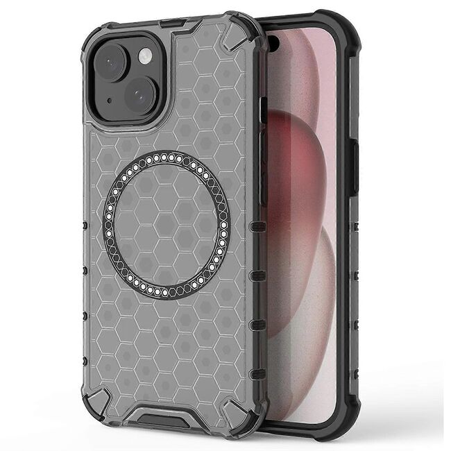 Husa pentru  iPhone 15 Cyber Shield Bumper, Compatibila MagSafe, Antishock reinforced corners si margini intarite - Negru