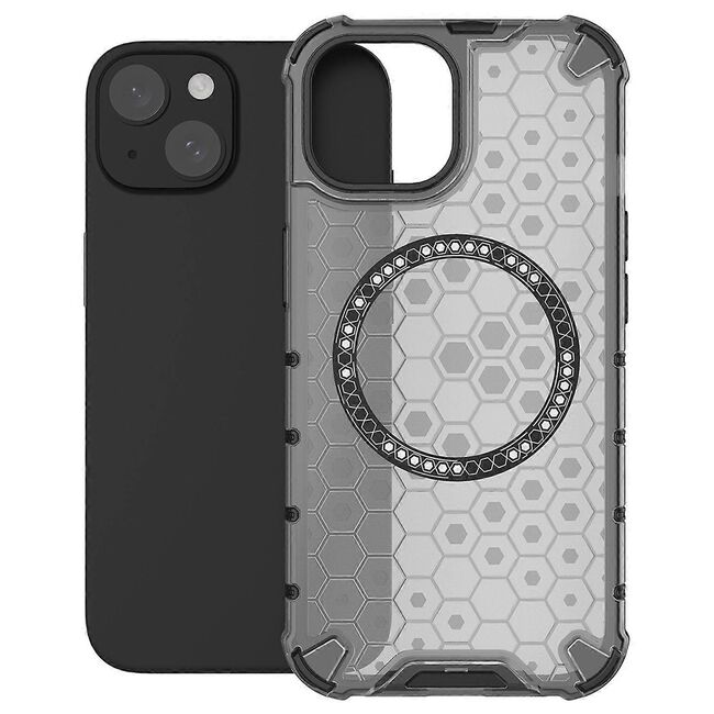 Husa pentru  iPhone 15 Cyber Shield Bumper, Compatibila MagSafe, Antishock reinforced corners si margini intarite - Negru