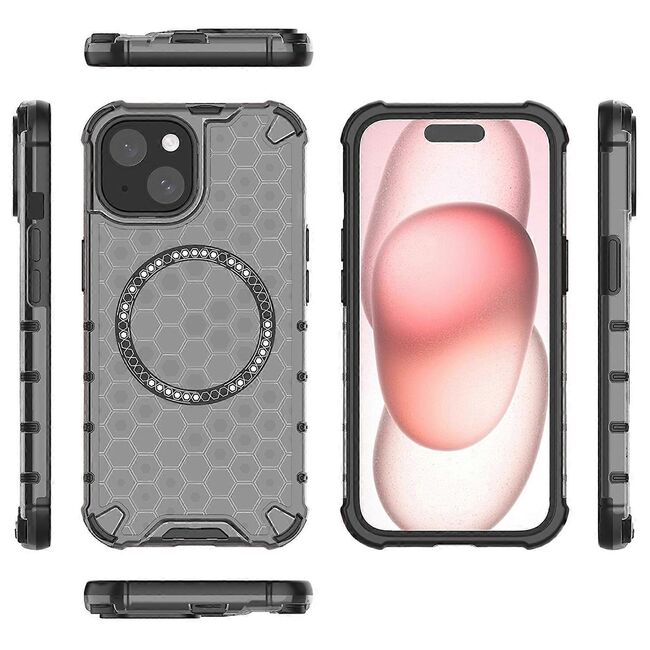 Husa pentru  iPhone 15 Cyber Shield Bumper, Compatibila MagSafe, Antishock reinforced corners si margini intarite - Negru