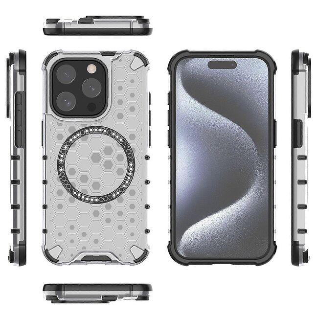 Husa pentru  iPhone 15 Pro Max Cyber Shield Bumper, Compatibila MagSafe, Antishock reinforced corners si margini intarite - Clear