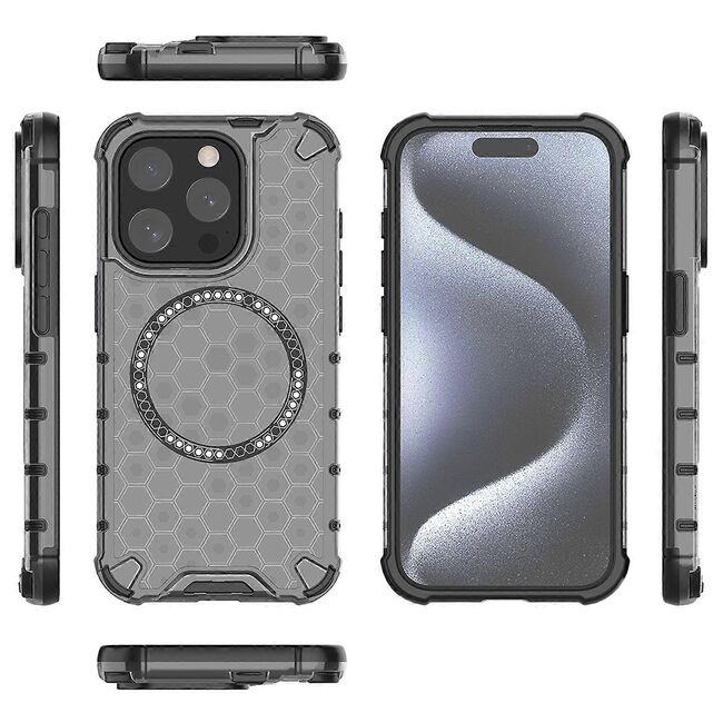 Husa pentru  iPhone 15 Pro Max Cyber Shield Bumper, Compatibila MagSafe, Antishock reinforced corners si margini intarite - Negru