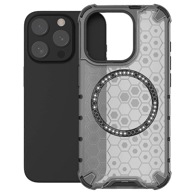 Husa pentru  iPhone 15 Pro Max Cyber Shield Bumper, Compatibila MagSafe, Antishock reinforced corners si margini intarite - Negru