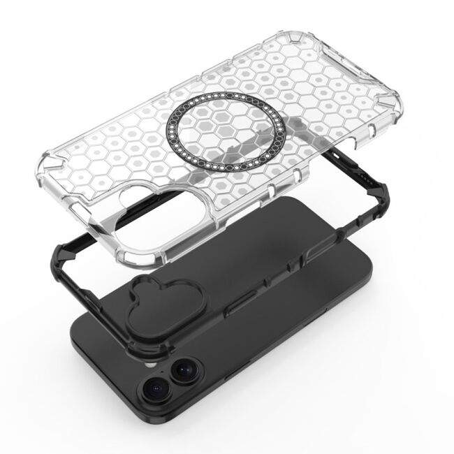 Husa pentru  iPhone 16 Cyber Shield Bumper, Compatibila MagSafe, Antishock reinforced corners si margini intarite - Negru