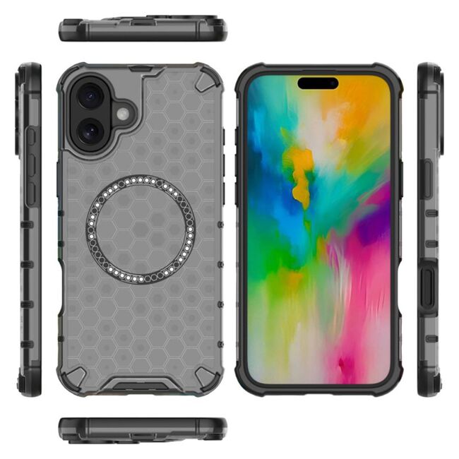 Husa pentru  iPhone 16 Cyber Shield Bumper, Compatibila MagSafe, Antishock reinforced corners si margini intarite - Negru