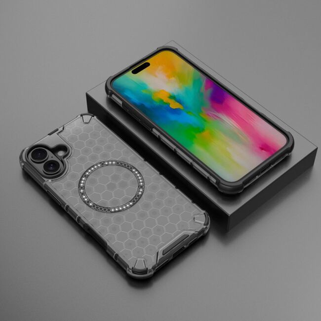Husa pentru  iPhone 16 Cyber Shield Bumper, Compatibila MagSafe, Antishock reinforced corners si margini intarite - Negru
