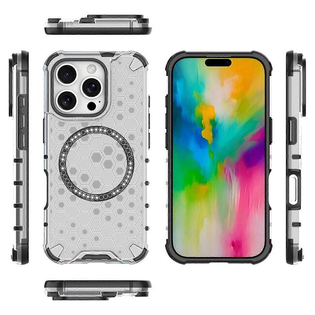 Husa pentru  iPhone 16 Pro Cyber Shield Bumper, Compatibila MagSafe, Antishock reinforced corners si margini intarite - Clear