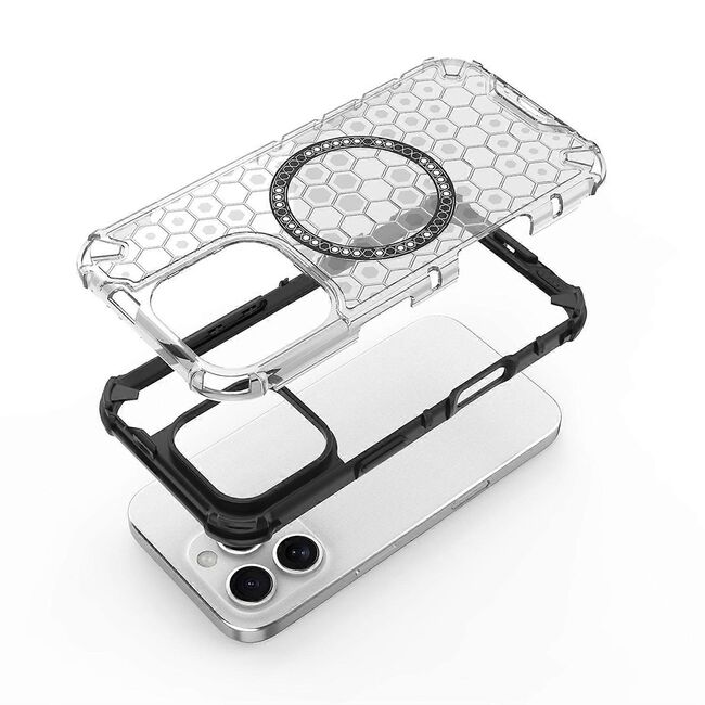 Husa pentru  iPhone 16 Pro Cyber Shield Bumper, Compatibila MagSafe, Antishock reinforced corners si margini intarite - Clear