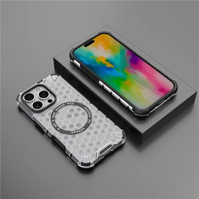 Husa pentru  iPhone 16 Pro Cyber Shield Bumper, Compatibila MagSafe, Antishock reinforced corners si margini intarite - Clear