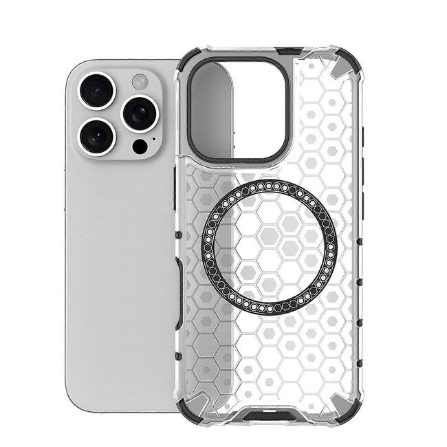 Husa pentru  iPhone 16 Pro Cyber Shield Bumper, Compatibila MagSafe, Antishock reinforced corners si margini intarite - Clear