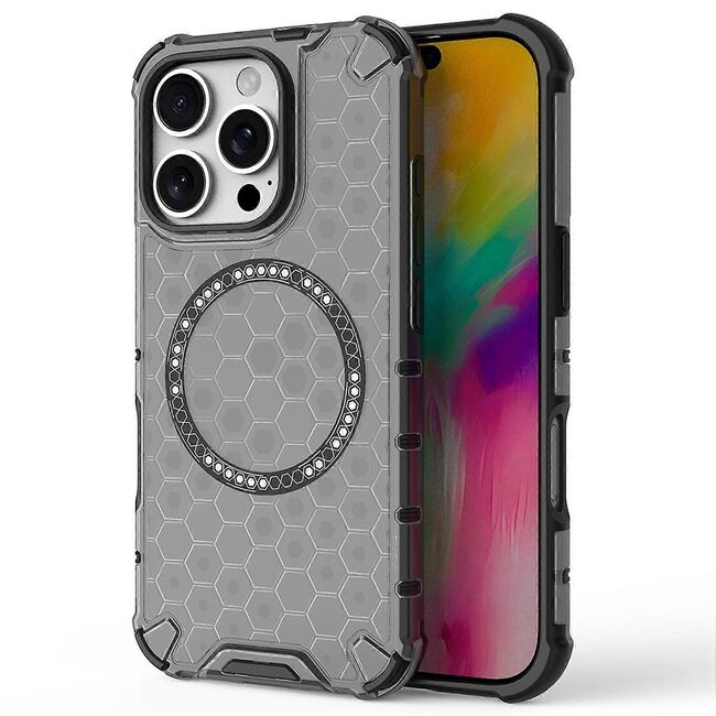 Husa pentru  iPhone 16 Pro Cyber Shield Bumper, Compatibila MagSafe, Antishock reinforced corners si margini intarite - Negru