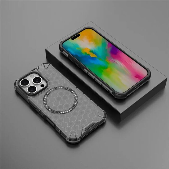 Husa pentru  iPhone 16 Pro Cyber Shield Bumper, Compatibila MagSafe, Antishock reinforced corners si margini intarite - Negru