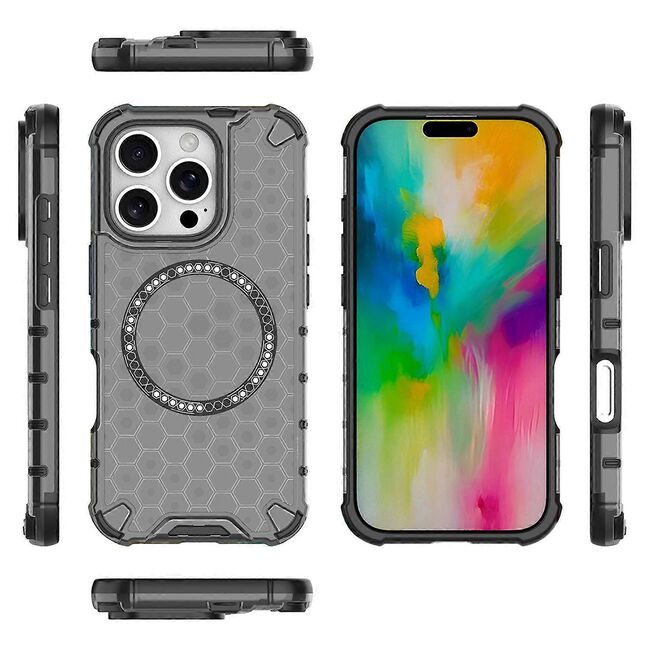 Husa pentru  iPhone 16 Pro Cyber Shield Bumper, Compatibila MagSafe, Antishock reinforced corners si margini intarite - Negru