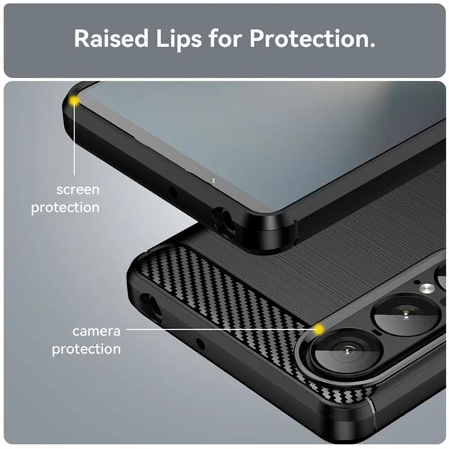 Husa pentru Sony Xperia 1 VII Carbon Liquid Silicone, Negru