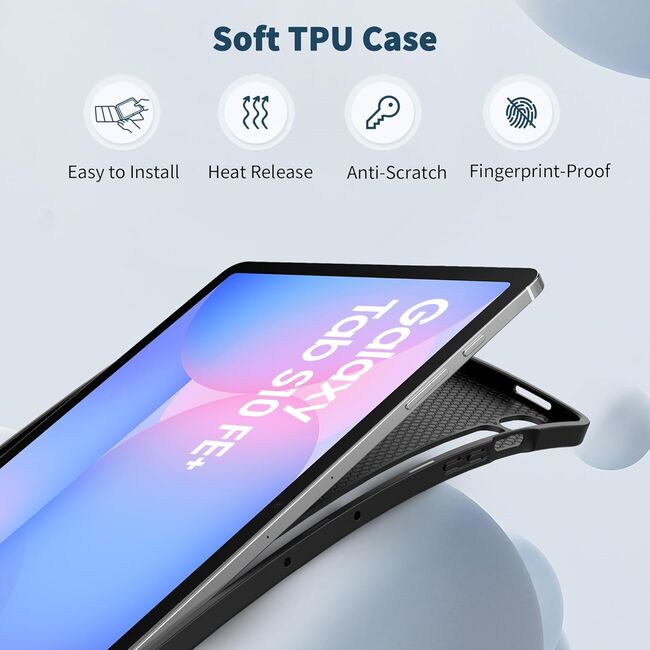 Husa pentru Samsung Galaxy Tab S10 FE+ Plus 13.1 Soft Shell UltraSlim tip stand, functie sleep/wake-up si slot pentru S-Pen, negru