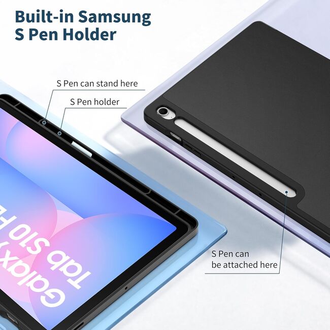 Husa pentru Samsung Galaxy Tab S10 FE+ Plus 13.1 Soft Shell UltraSlim tip stand, functie sleep/wake-up si slot pentru S-Pen, negru