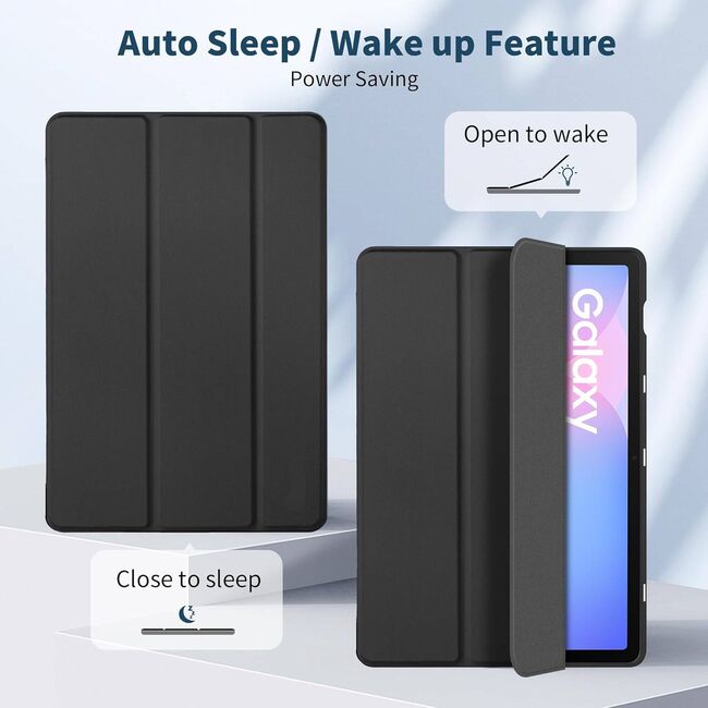 Husa pentru Samsung Galaxy Tab S10 FE+ Plus 13.1 Soft Shell UltraSlim tip stand, functie sleep/wake-up si slot pentru S-Pen, negru