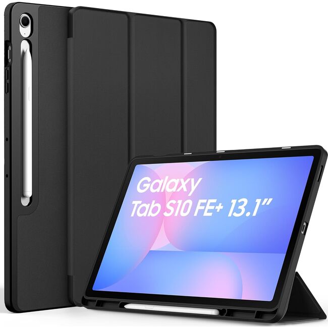 Husa pentru Samsung Galaxy Tab S10 FE+ Plus 13.1 Soft Shell UltraSlim tip stand, functie sleep/wake-up si slot pentru S-Pen, negru