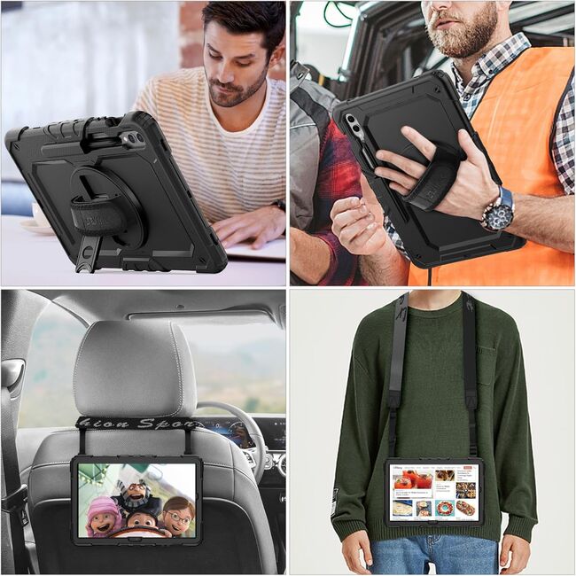 Pachet 360: Husa cu folie integrata pentru Samsung Galaxy Tab S10 FE+ Plus 13.1 inch Shockproof Armor, negru