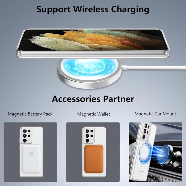 Husa pentru Samsung Galaxy S21 Ultra compatibila MagSafe Anti-Shock 1.5mm reinforced 4 corners - clear