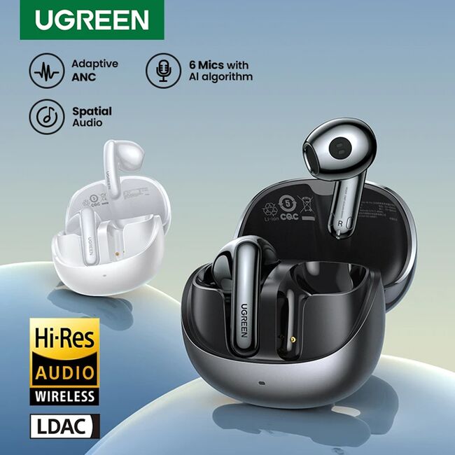 Casti Bluetooth, Noise-Cancelling, Hi-Res, IPX5 - Ugreen HiTune H6 Pro (WS203) - White