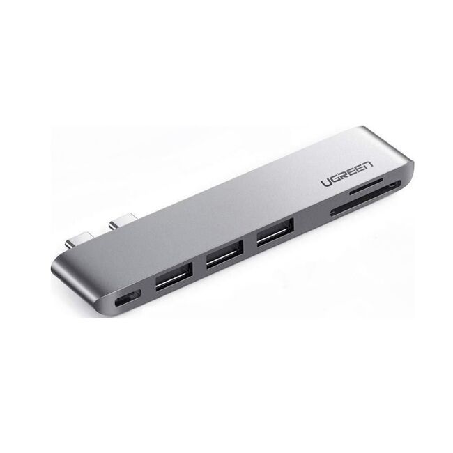 Adaptor Multifunctional Compatibil MacBook Pro/Air 2x USB-C to 3x USB, Type-C, SD/TF Card, 100W, 40Gpbs, 4K - Ugreen CM251 (60560) - Grey