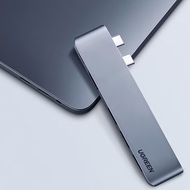 Adaptor Multifunctional Compatibil MacBook Pro/Air 2x USB-C to 3x USB, Type-C, SD/TF Card, 100W, 40Gpbs, 4K - Ugreen CM251 (60560) - Grey
