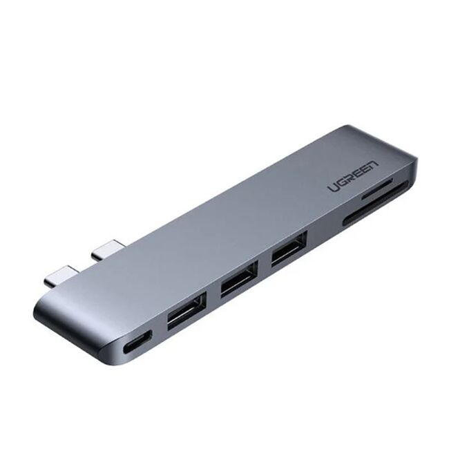 Adaptor Multifunctional Compatibil MacBook Pro/Air 2x USB-C to 3x USB, Type-C, SD/TF Card, 100W, 40Gpbs, 4K - Ugreen CM251 (60560) - Grey