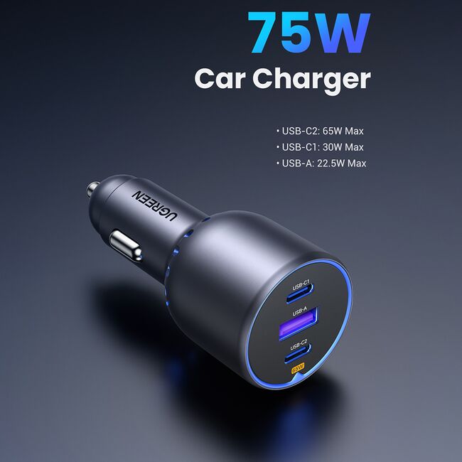 Incarcator pentru Masina Type-C, USB, 75W, 3A, PD3.0, QC 3.0 - Ugreen EC703 (35024) - Black