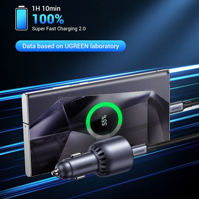 Incarcator pentru Masina Type-C, USB, 63W, 3A, PD3.0, QC 3.0 - Ugreen EC701 (35023) - Black