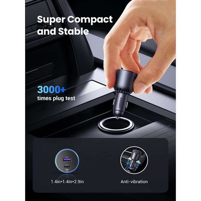 Incarcator pentru Masina Type-C, USB, 63W, 3A, PD3.0, QC 3.0 - Ugreen EC701 (35023) - Black