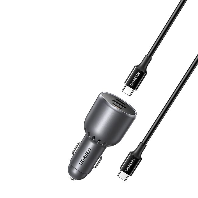 Incarcator pentru Masina cu Indicator LED, USB, 2x Type-C, 130W, Cablu USB-C - Ugreen EC705 (55511)