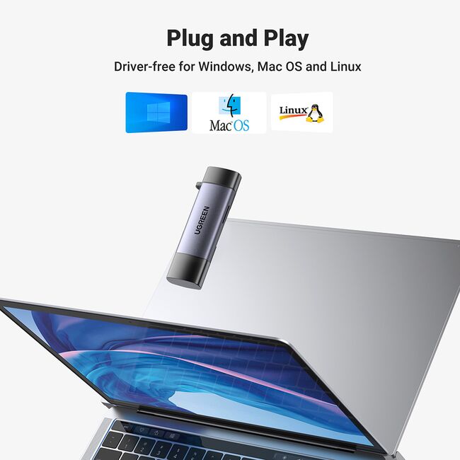 Cititor de Carduri USB/USB-C la SD/TF Card, Plug & Play, 5Gb/s, 2TB - Ugreen CM185 (50706) - Grey