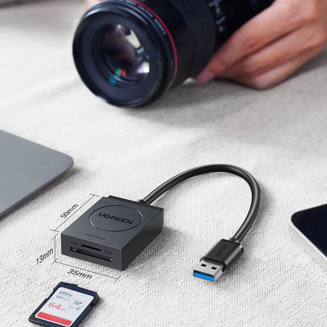 Cititor de Carduri SD, Micro SD la USB 3.0, Plug & Play, 5Gbps, 15cm - Ugreen CR127 (20250) - White