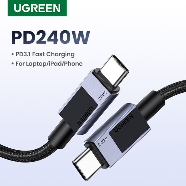 Cablu de Date USB-C la Type-C, PD240W, 5A, 480Mbps, 2m - Ugreen L513 (45068) - Space Gray