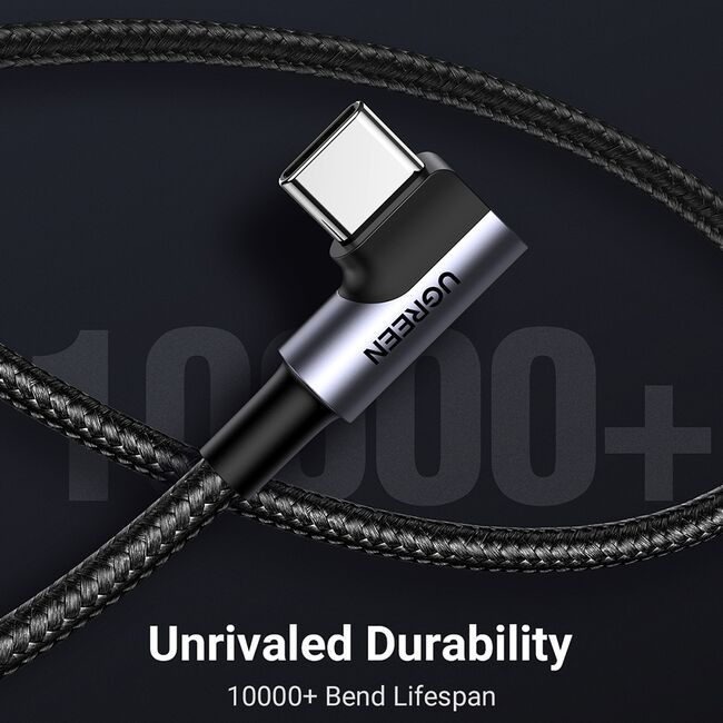 Cablu de Date USB la Type-C, 18W, 3A, 480Mbps, QC3.0, 2m - Ugreen Right Angle US284 (50942) - Space Gray