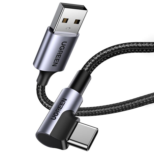 Cablu de Date USB la Type-C, 18W, 3A, 480Mbps, QC3.0, 2m - Ugreen Right Angle US284 (50942) - Space Gray