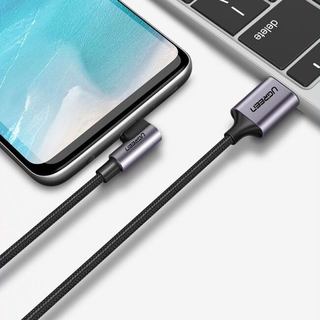 Cablu de Date USB la Type-C, 18W, 3A, 480Mbps, QC3.0, 2m - Ugreen Right Angle US284 (50942) - Space Gray