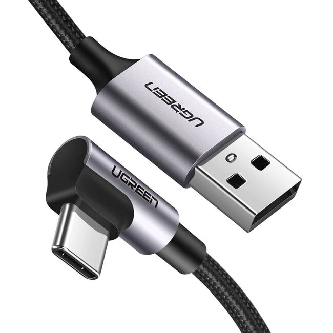 Cablu de Date USB la Type-C, 18W, 3A, 480Mbps, QC3.0, 2m - Ugreen Right Angle US284 (50942) - Space Gray