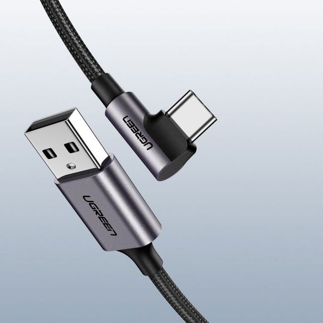Cablu de Date USB la Type-C, 18W, 3A, 480Mbps, QC3.0, 2m - Ugreen Right Angle US284 (50942) - Space Gray