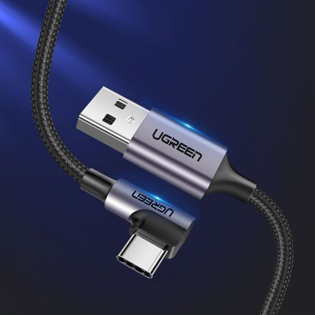 Cablu de Date USB la Type-C, 18W, 3A, 480Mbps, QC3.0, 2m - Ugreen Right Angle US284 (50942) - Space Gray