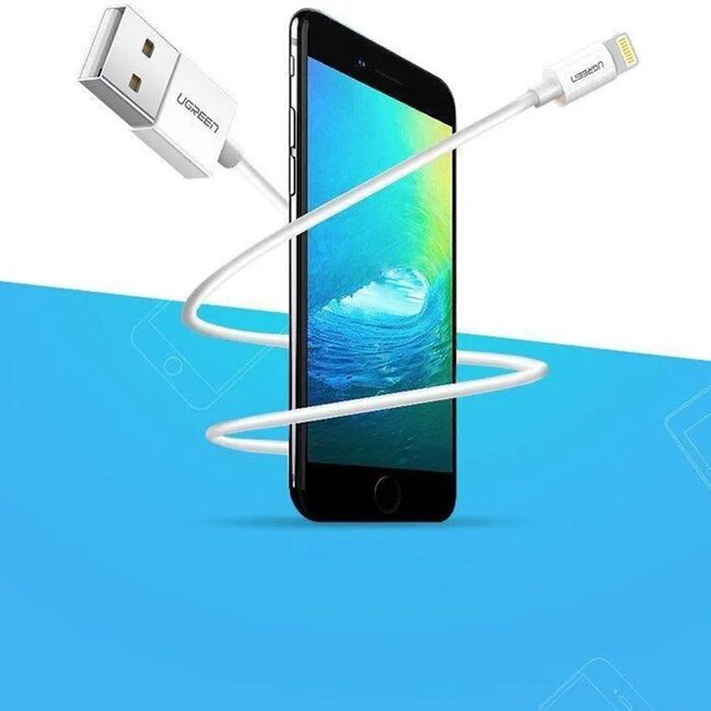 Cablu de Date USB la Lightning, 5V/2.4A, 480Mbps, 2m - Ugreen US155 (20730) - White