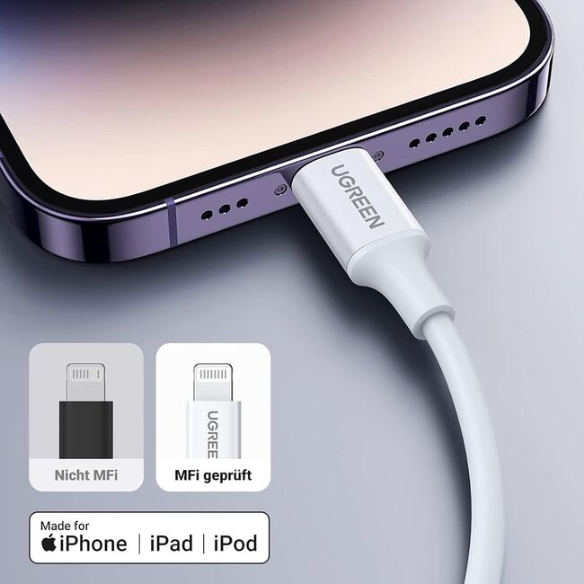 Cablu de Date USB-C la Lightning, 5V/3A, 480Mbps, 1m - Ugreen US171 (10493) - White